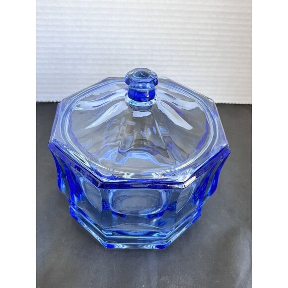Vintage Indiana Glass Ice Blue Concord Candy Dish w/Lid Transparent Octagon - Picture 4 of 8